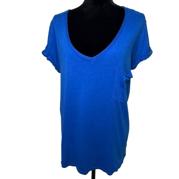 T.La | Anthropologie | Bright Blue V-Neck Slouch Tee | Sz M - Picture 1 of 7